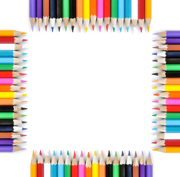 Frame of colored pencils isolated on white background — Stock Photo, Image