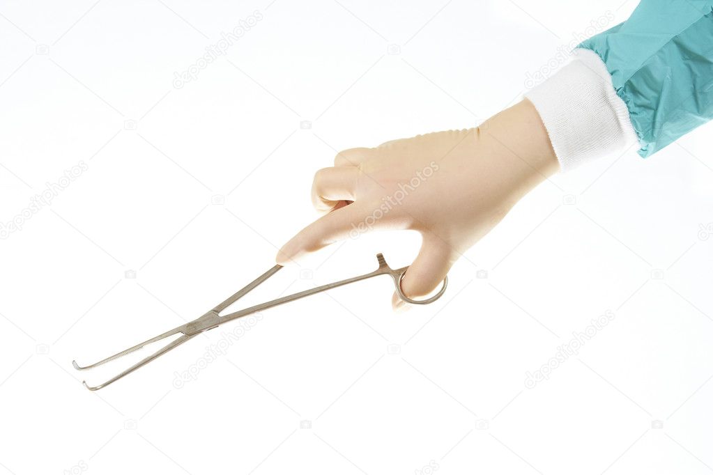 Surgical instrument - gall duct forceps - held by surgeons hand