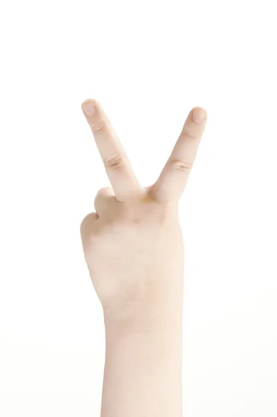 Victory sign shown by childs hand — Stock Photo, Image