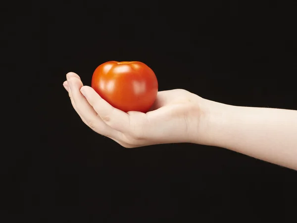 stock image Childs hand with tomatoe and palm facing up