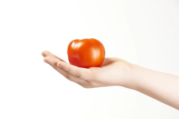 stock image Childs hand with tomatoe and palm facing up