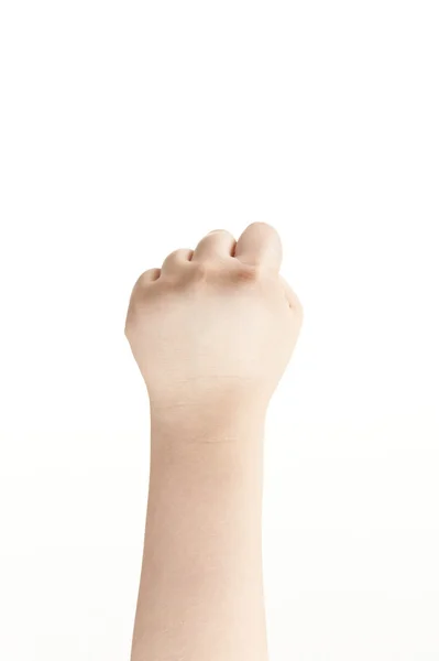Gebalde vuist getoond door childs hand — Stockfoto