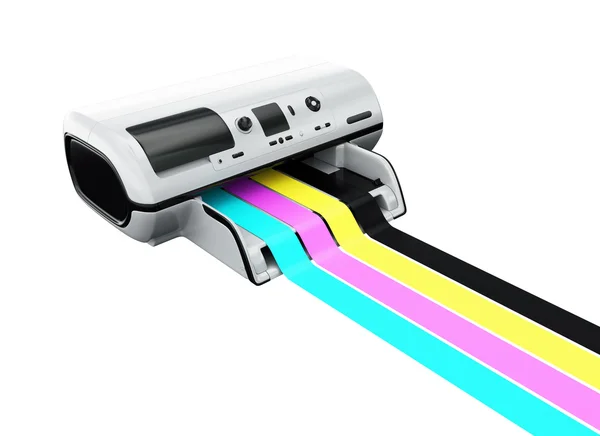 Ink-jet printer with printed CMYK lines isolated 3d model — Stock Photo, Image