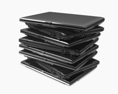 Stack of black laptops 3d model clipart