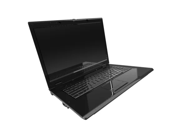 Czarny błyszczący laptop 3d model na białym tle — Zdjęcie stockowe