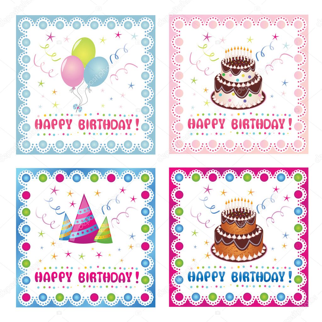 Set of four birthday cards