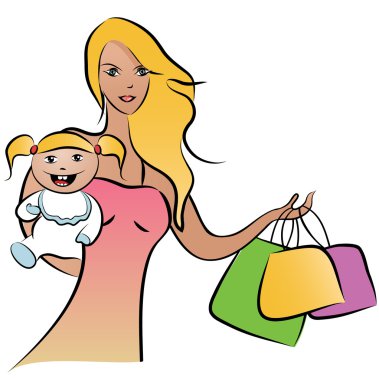 Monther and child todler shopping clipart