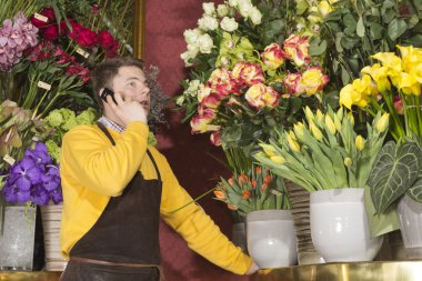 Florist accepting phone order from a customer clipart