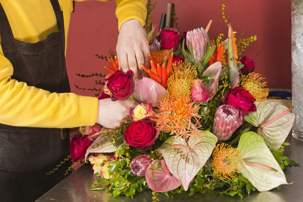 Taze çiçek düzenliyor çiçekçi — Stok fotoğraf