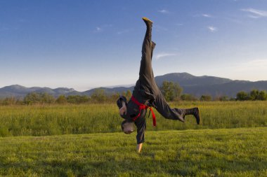 Girl practice martial art outdoor clipart