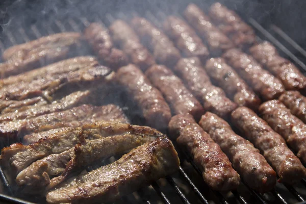 Close up of smoking BBQ during gril — Stock Photo, Image