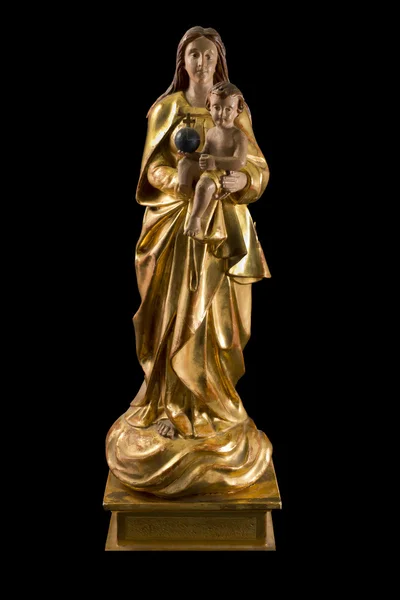黒に分離されたイエスは、金、アンティーク像とメアリー — ストック写真