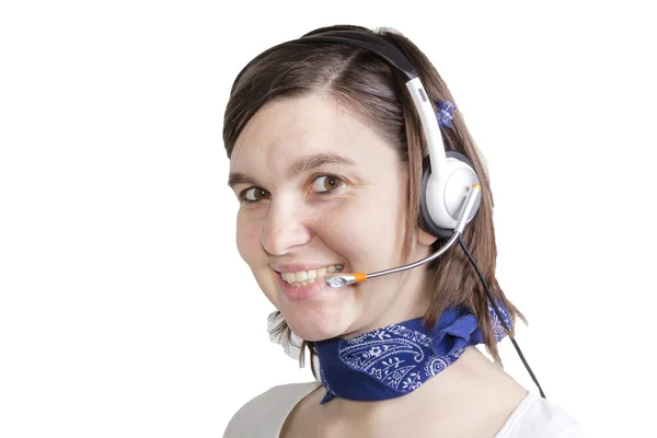 Young happy smilling phone operator — Stock Photo, Image