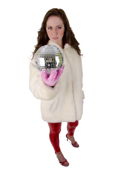 Giovane donna con disco ball (4 ) Immagine Stock