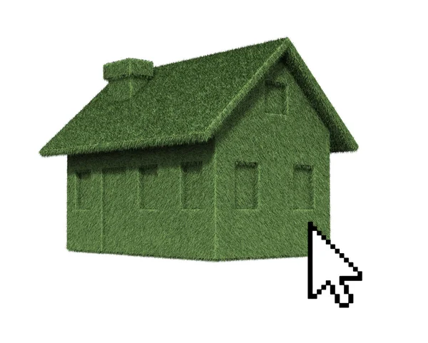 stock image Cursor on Eco Green House,isolated on white background.