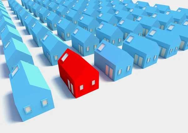 Nowoczesny czerwony dom wśród niebieski — Zdjęcie stockowe
