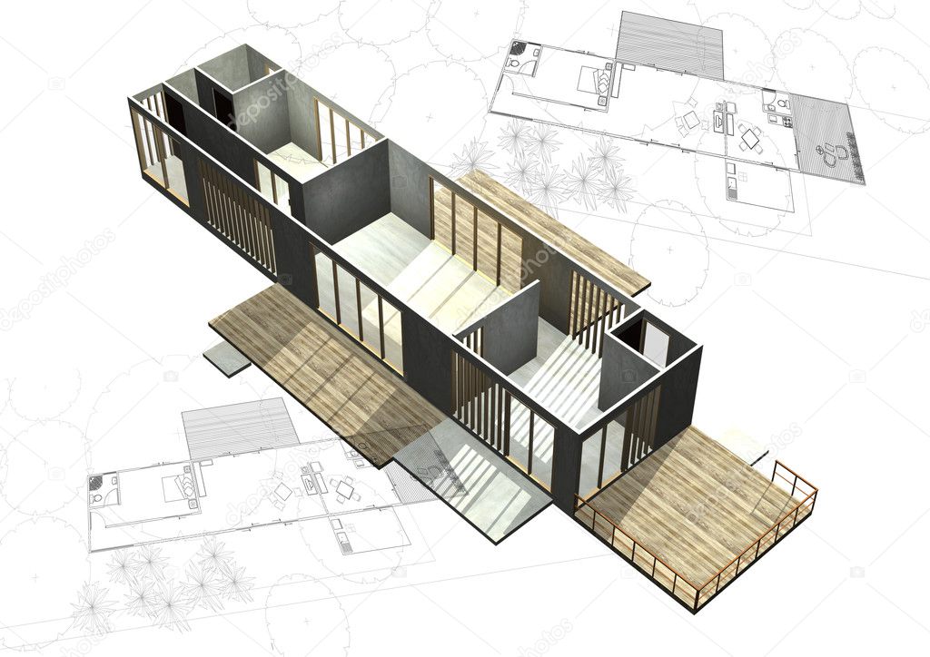 Housing architecture plans with 3D building structure
