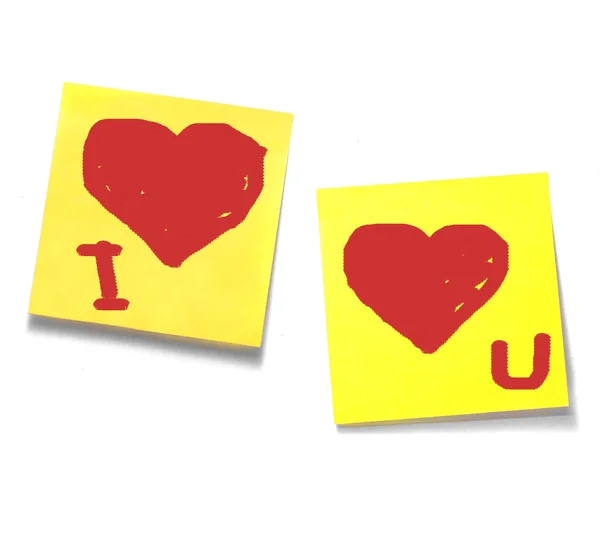I love you on yellow stiky notes — стоковое фото