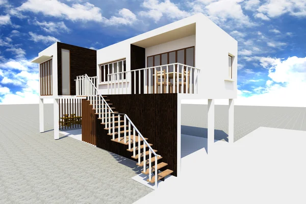 3D moderní dům vykreslení — Stock fotografie