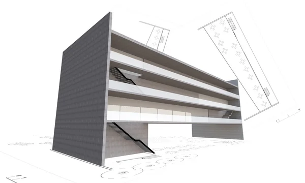 モダンな建物の 3 d イラストレーション免震構造の概念 — ストック写真