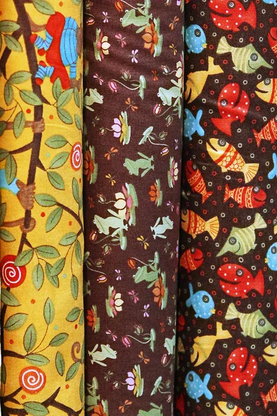 stock image Three bright samples of cotton fabric