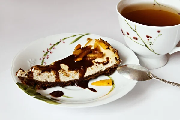 Handmade cheese cake with the cup of tea — Stock Photo, Image