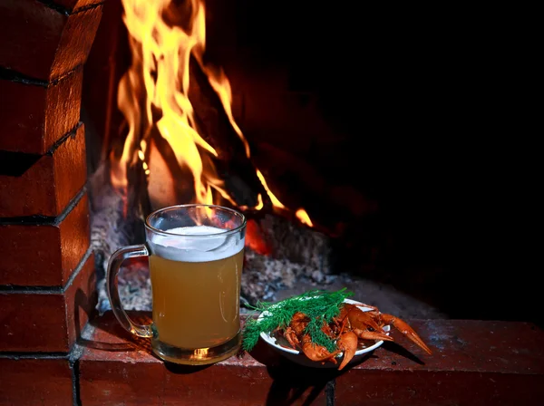 Beer crayfish fireplace — Stock Photo, Image