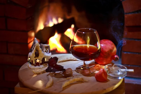 Fireplace cognac — Stock Photo, Image