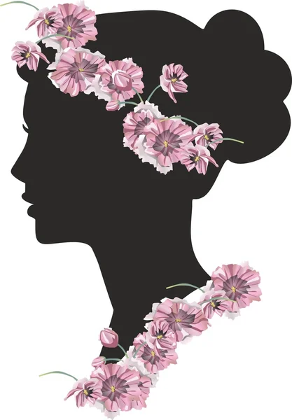 Profil de femme avec des fleurs — Image vectorielle