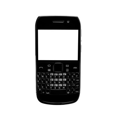 smartphone beyaz ekran qwerty keypad izole. siyah renk.
