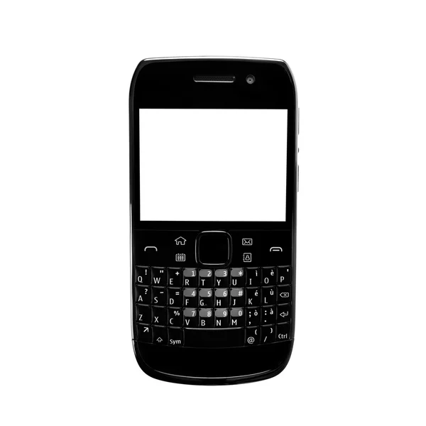 Smartphone white screen qwerty keypad isolated. Black color. — Stock Photo, Image