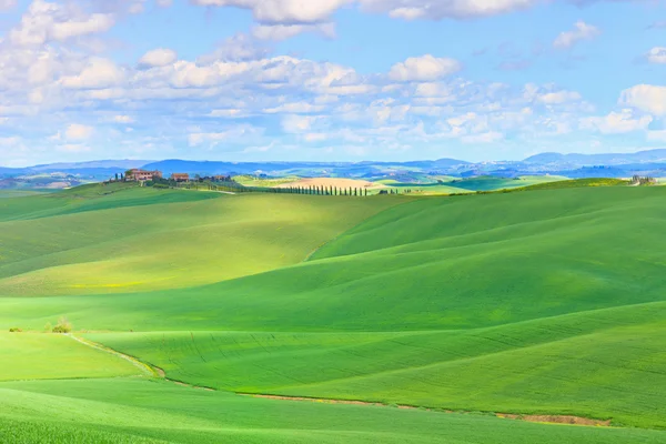 Toszkána, Crete Senesi ország táj, Olaszország. Zöld dombok, Balázs — Stock Fotó