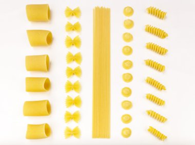 Italian pasta. Paccheri, farfalle, spaghetti, orecchiette, fusil clipart