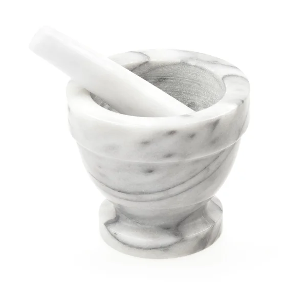 Marble mortar and pestle isolated on white — Stock Photo, Image