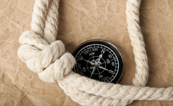 Námořní lana a kompas — Stock fotografie