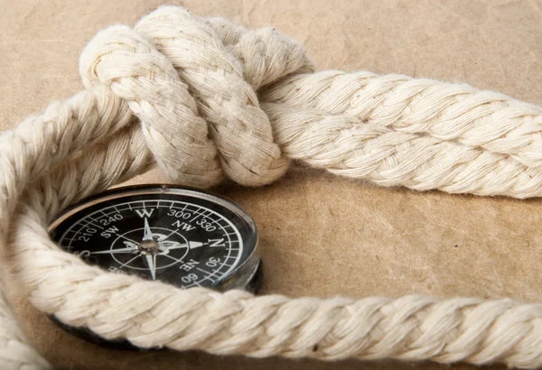 Marine rope and compass — Stock Photo, Image