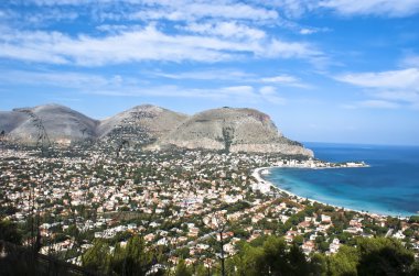 Mondello'nın Körfezi'nin panoramik görünüm