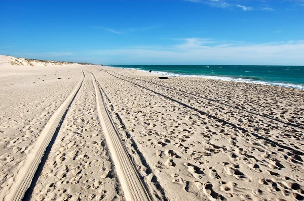 Voiture sur plage de sable blanc — Photo