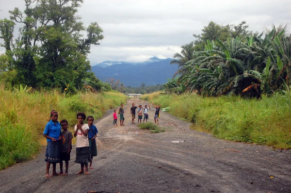 Kinderen op de weg in Papoea-Nieuw-guinea — Stockfoto