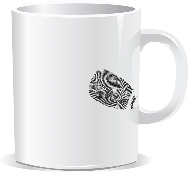 Kaffekopp på vit bakgrund med finger skriva ut — Stock vektor
