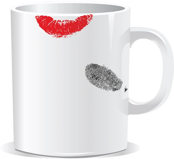 Kaffeetasse auf weißem Hintergrund mit Fingerabdruck — Stockvektor