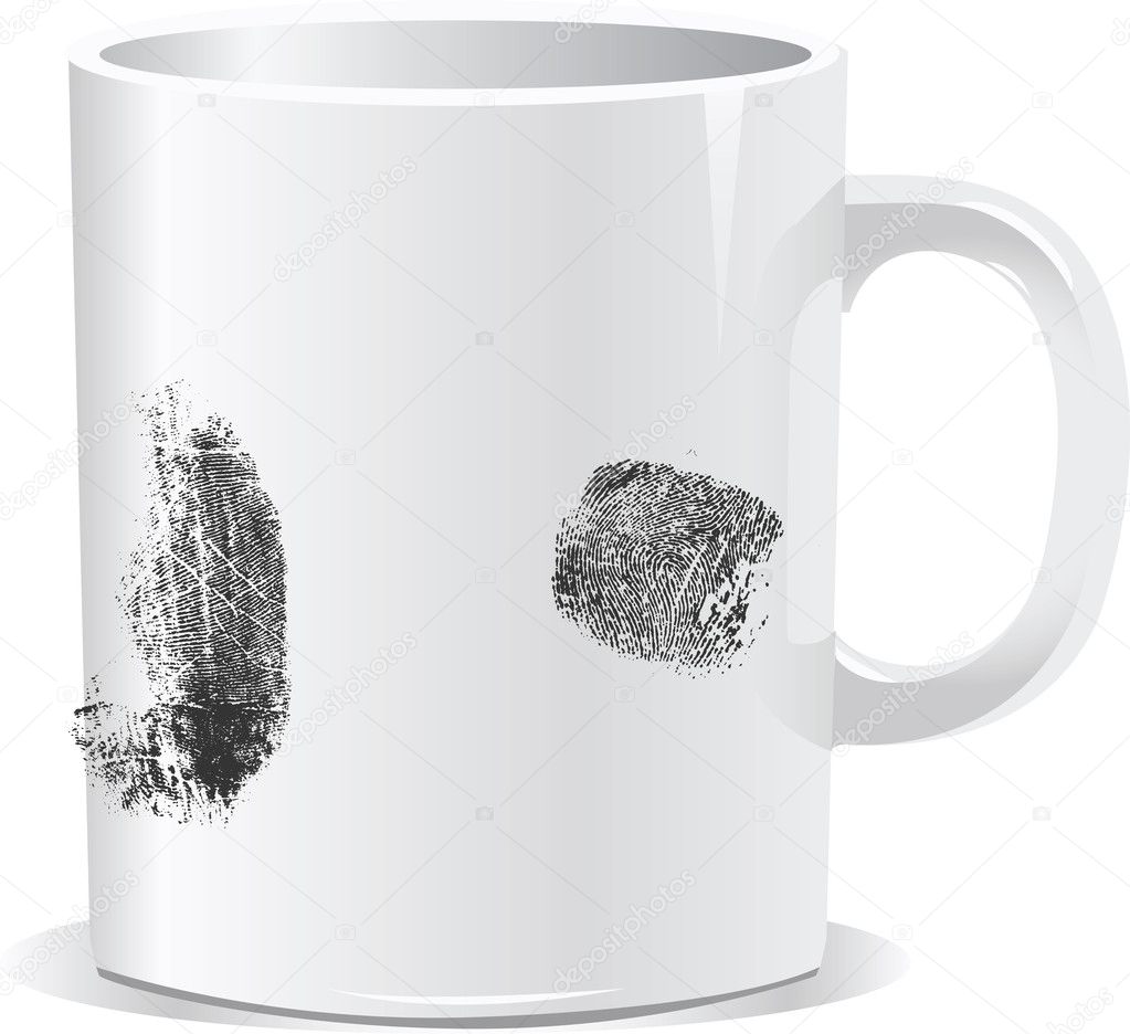 Coffee cup on white background with finger print