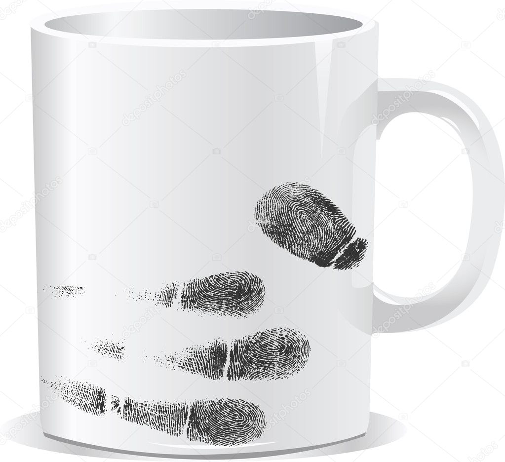 Coffee cup on white background with finger print