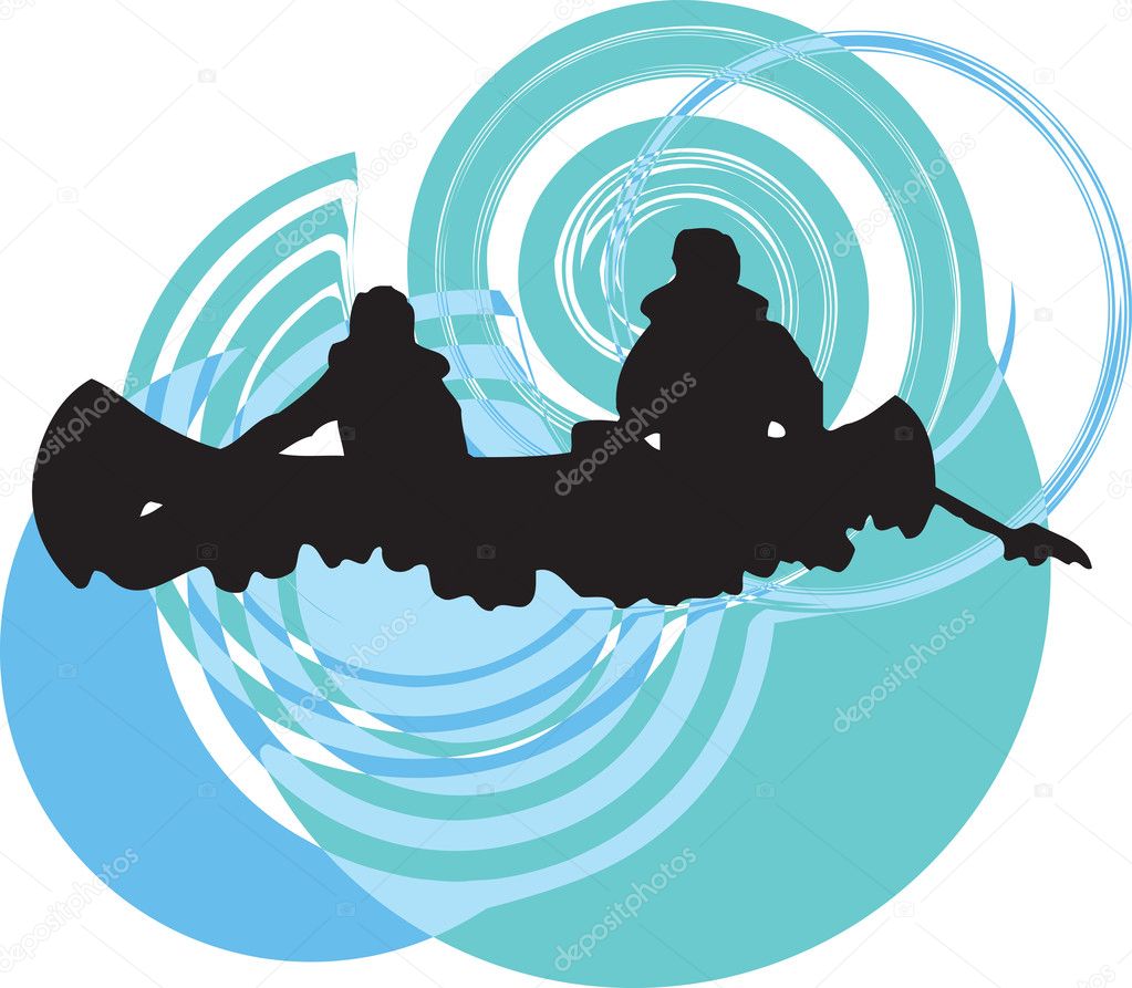 Kayaking in river. Vector illustration