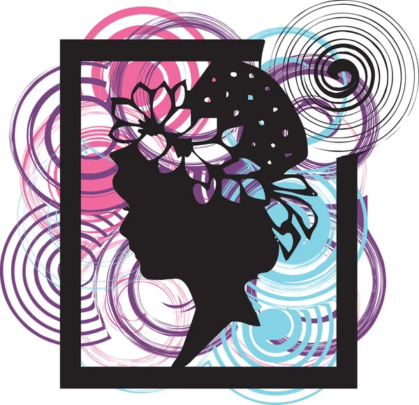 Silhouette of the young woman in a beautiful hat. Vector illustration — Stock Vector