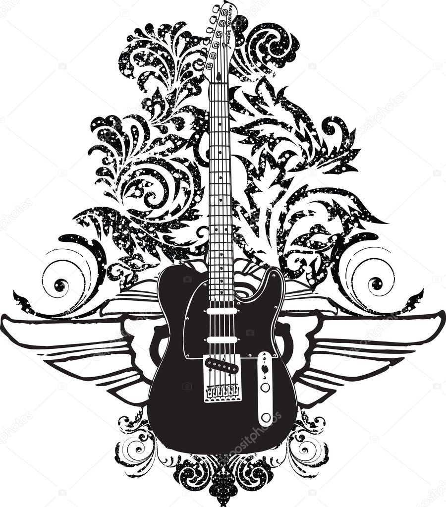 Black Electric Guitar Design - Black And White Electric Guitar Drawing -  Free Transparent PNG Clipart Images Download