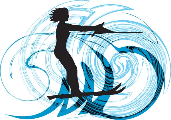Mulher do esqui aquático. ilustração vetorial — Vetor de Stock