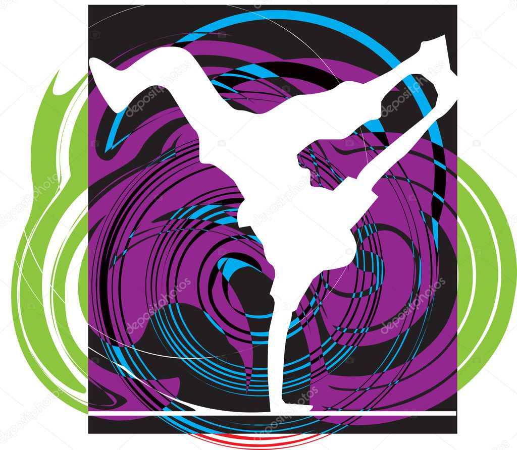 Breakdancer dancing on hand stand silhouette. Vector Illustration