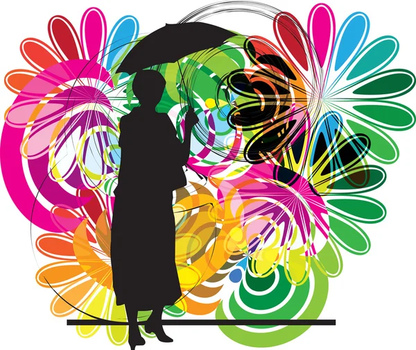 Kvinna med paraply. vektor illustration — Stock vektor