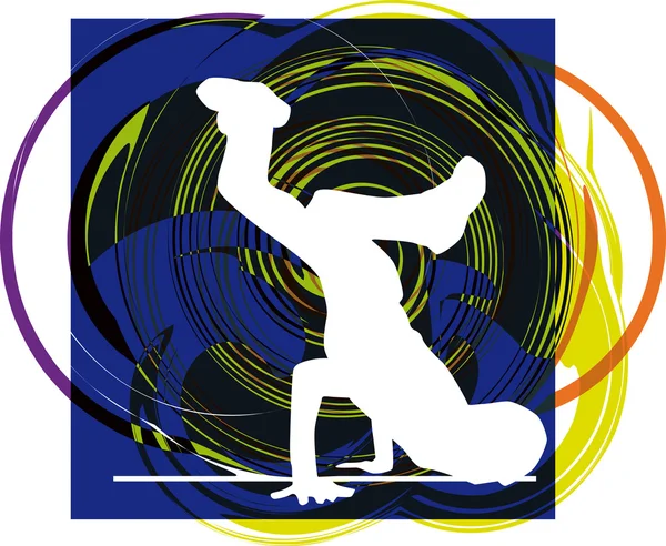 Breakdancer dancing on hand stand silhouette. Vector Illustration — Stock Vector